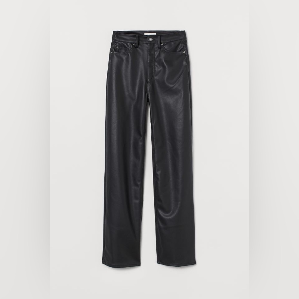 Black leather wide leg pants